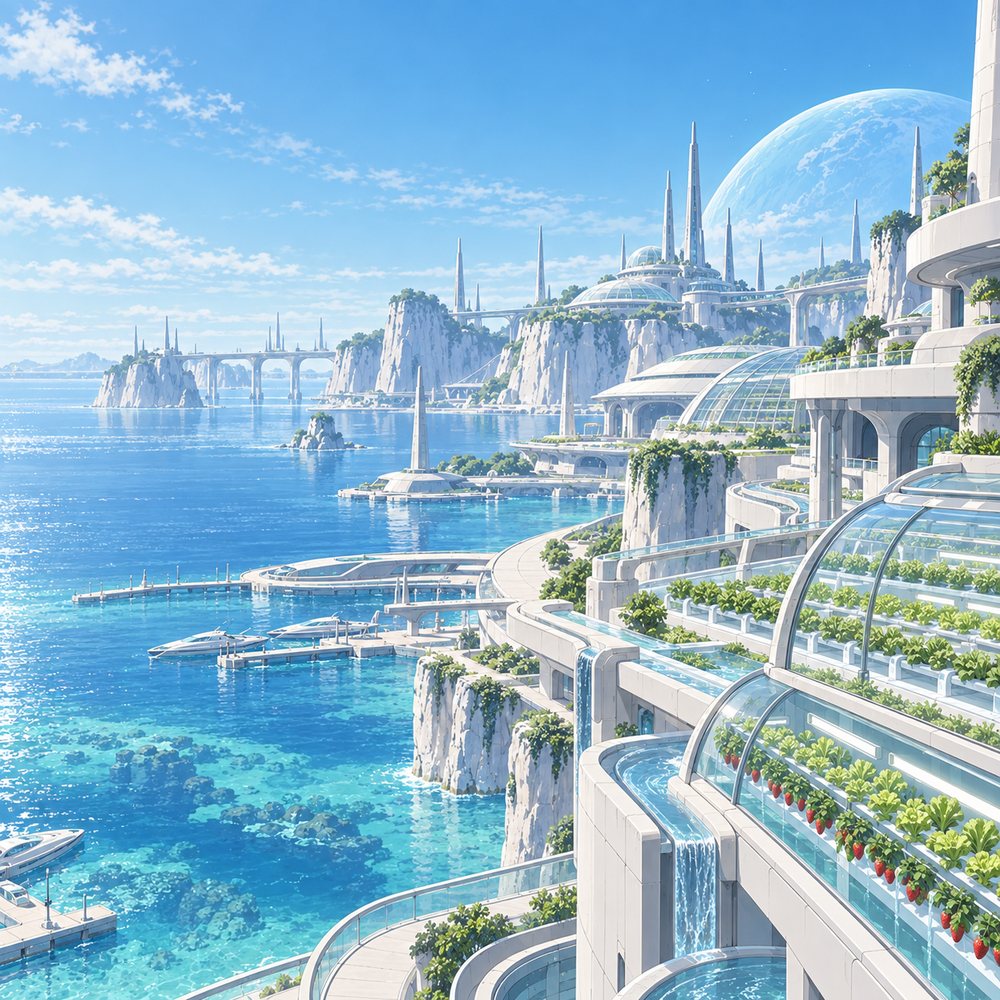 母星の居住域と養液栽培区画